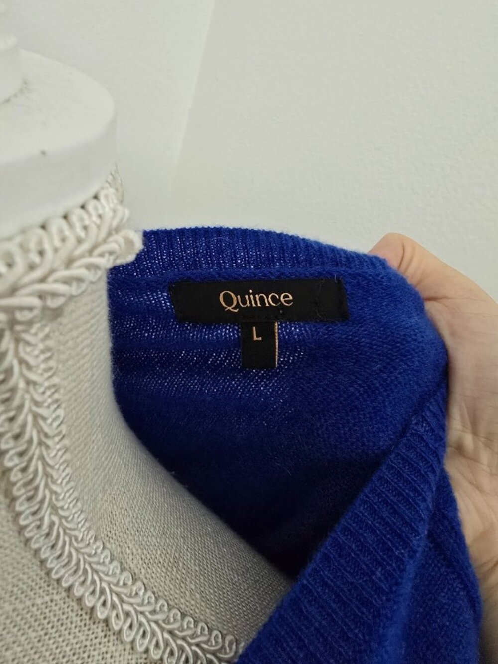 Quince Mongolian Cashmere Crewneck Sweater L Large Sapphire Cobalt Blue Pullover - Picture 5 of 11